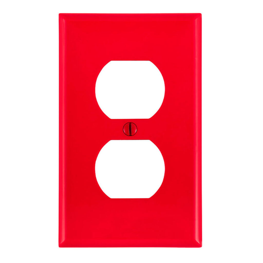 PLACA PARA TOMACORRIENTE DOBLE DE NYLON COLOR ROJO LEVITON