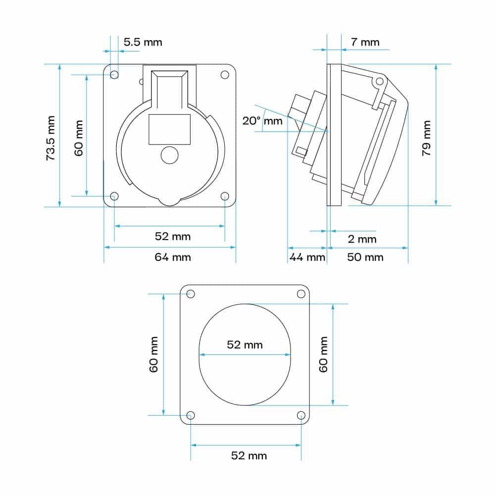 TOMA EMPOTRABLE 32AMP 3P+T 415V ROJO 6H IP44