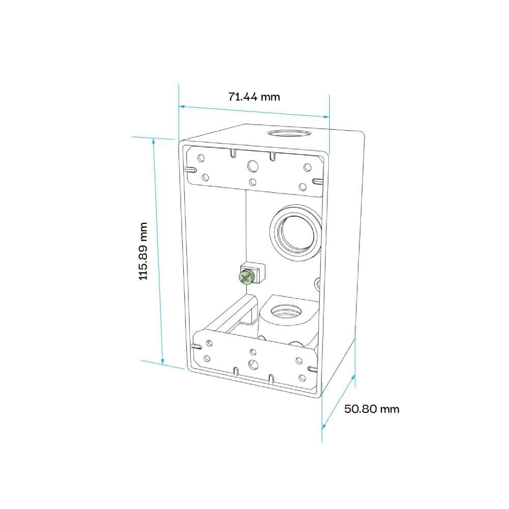 CAJA RECTANGULAR ALUMINIO 1/2" 3 SALIDAS CON UL