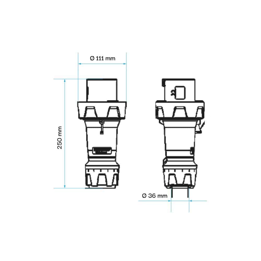 ENCHUFE 63AMP 3P+T 415V ROJO 6H IP67 POWERTOP PLUS