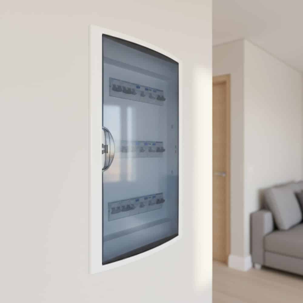 TABLERO EMPOTRADO TERMOPLÁSTICO, 42P, PUERTA FUMÉ HORIZONTAL, 360x528x86mm