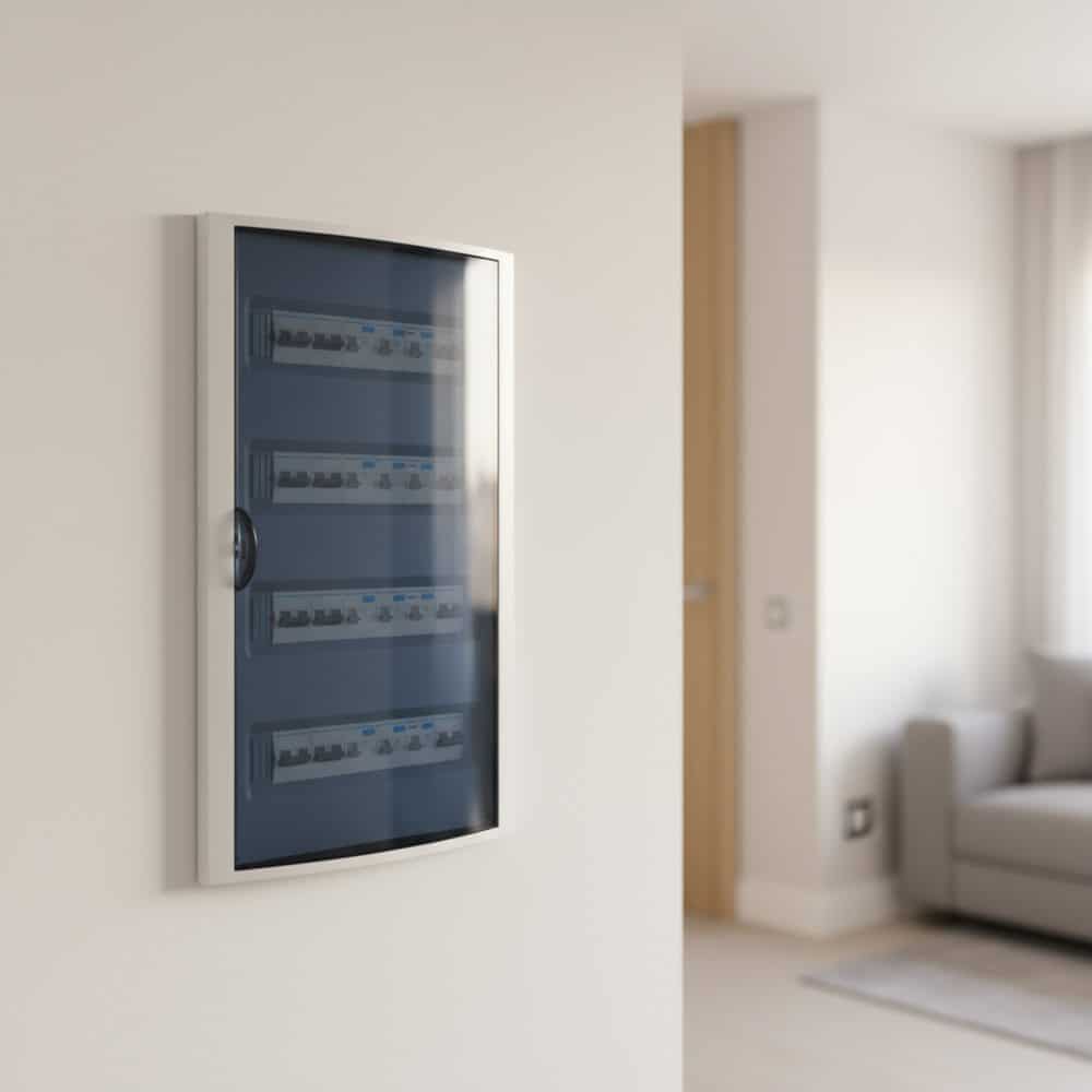 TABLERO EMPOTRADO TERMOPLÁSTICO, 56P, PUERTA FUMÉ HORIZONTAL, 320x670x75mm