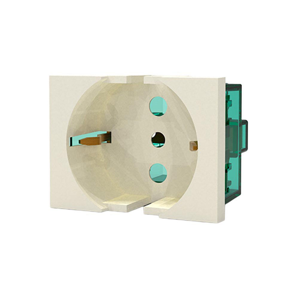 TOMA SCHUKO L/T 10/16A 250V BLANCO CON PROTECCION (2 MÓDULOS)