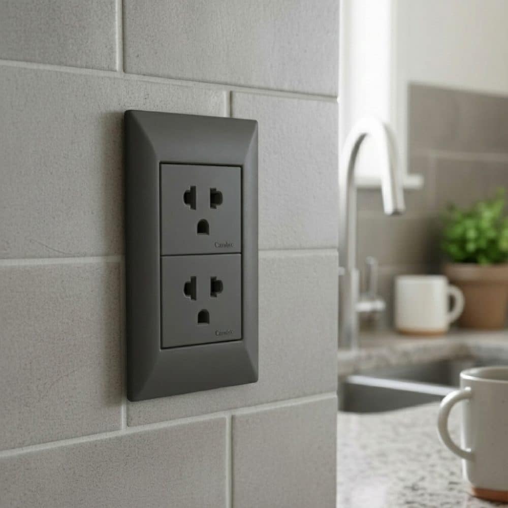 TOMA UNIVERSAL L/T 10A/15A 250V EUROAMERICANO GRIS (2 MÓDULOS)