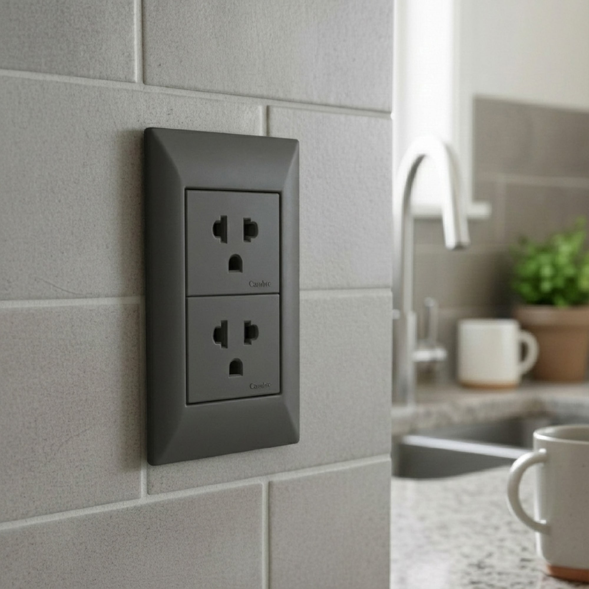 Toma tipo SCHUKO 2P+T 16A 250V Naranja - 2 Módulos (Linea PLANA)