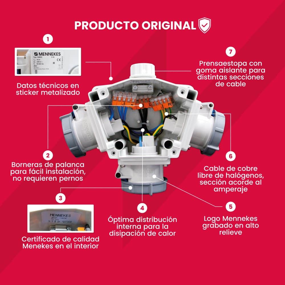 TOMA TRIPLE AEREO 16AMP 2P+T 250V AZUL 6H IP67 (DELTA BOX)