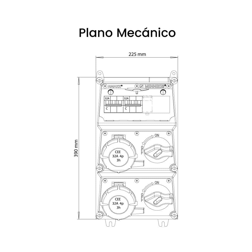 CAJA COMBINADA AMAXX IP67 2 TOMAS 32A 3P+T 440V 3H C/2 INTERRUPT.TERMO 3X32A