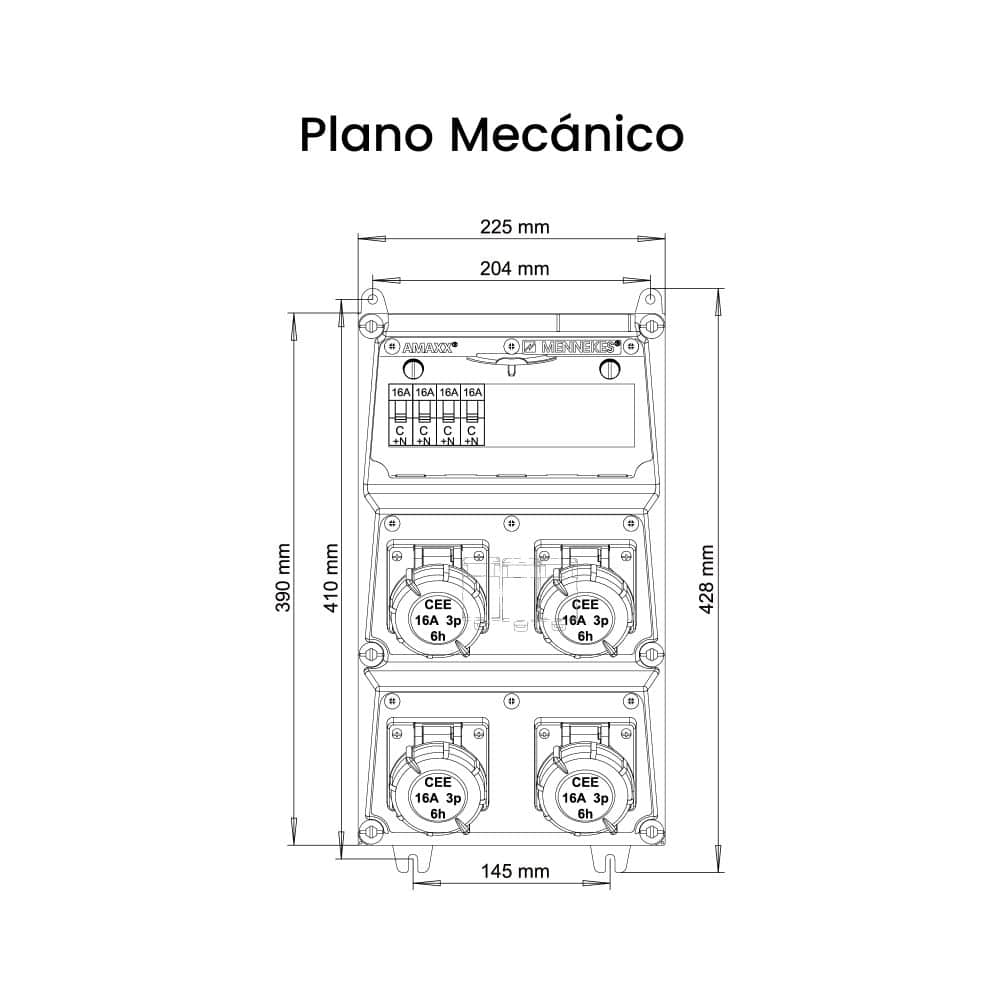 CAJA COMBINADA AMAXX IP67 4 TOMAS 16A 2P+T 250V IP67 C/4 INTERRUPT. TERMO 2X16A