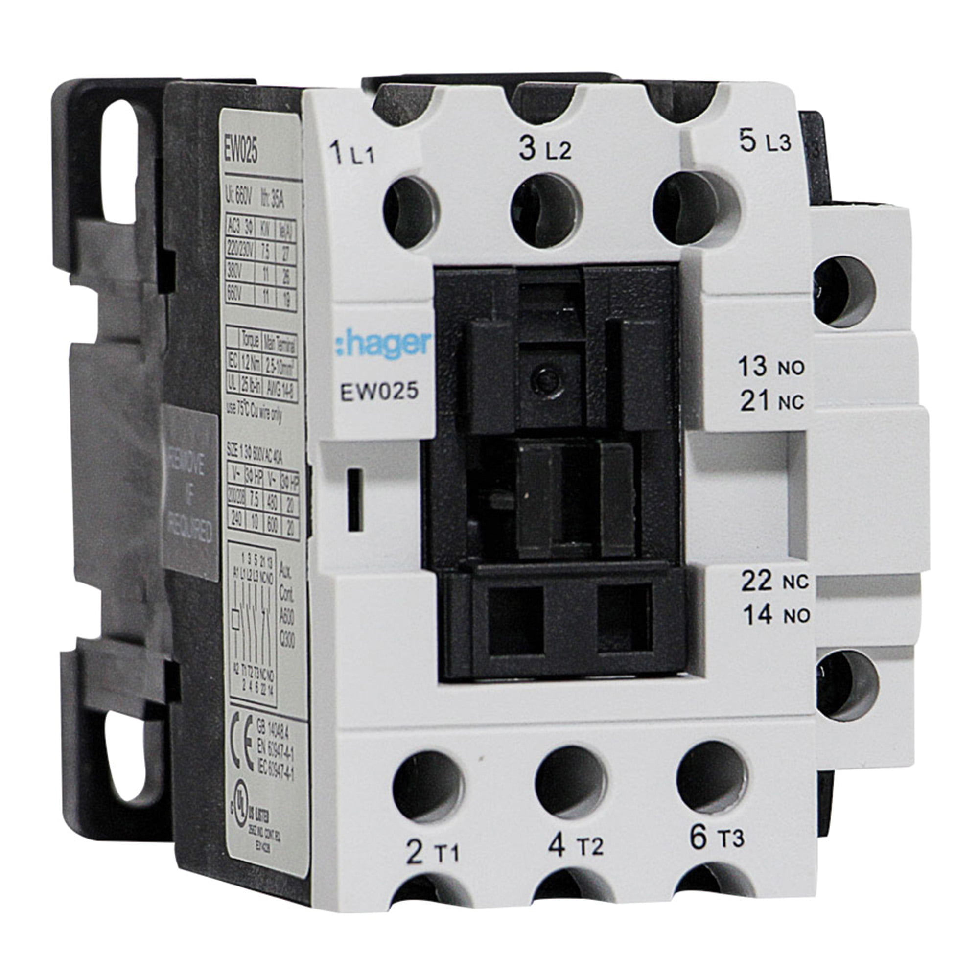 CONTACTOR EW 40A/AC3 1NA+1NC 220V 50/60HZ.