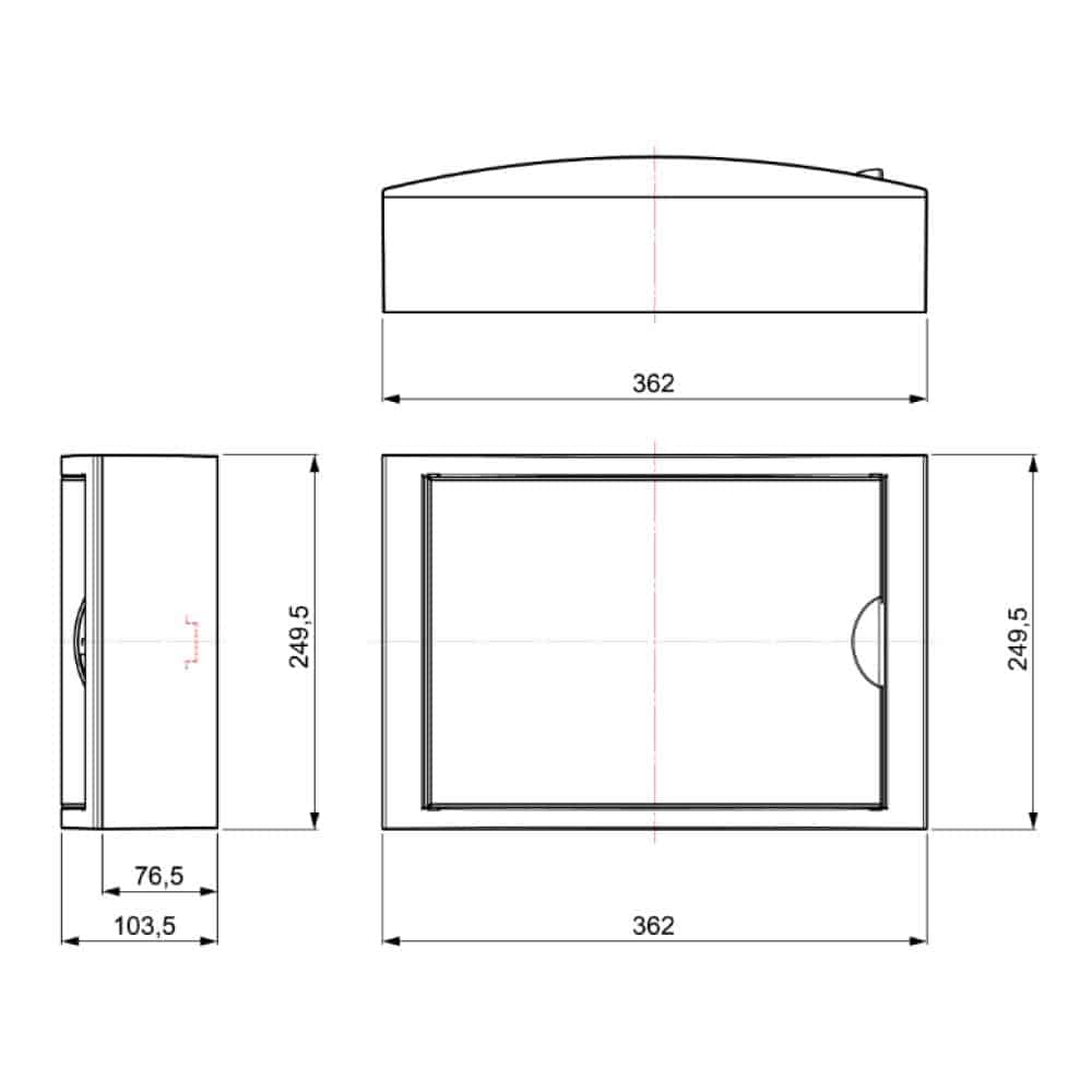 TABLERO ADOSADO TERMOPLÁSTICO, 14P, PUERTA BLANCA, HORI, 362x250x104mm