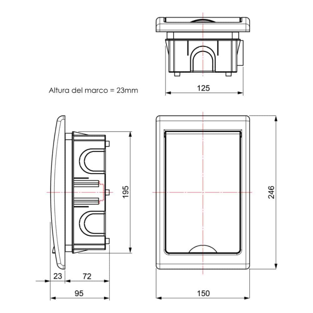 TABLERO EMPOTRADO TERMOPLÁSTICO, 4P, PUERTA BLANCA VERTICAL, 125x195x72mm
