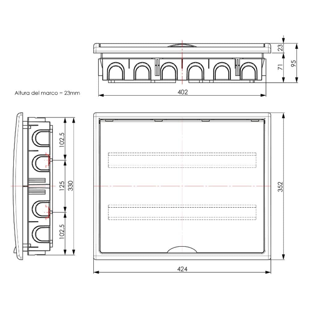 TABLERO EMPOTRADO TERMOPLÁSTICO, 40P, PUERTA BLANCA VERTICAL, 393x327x71mm