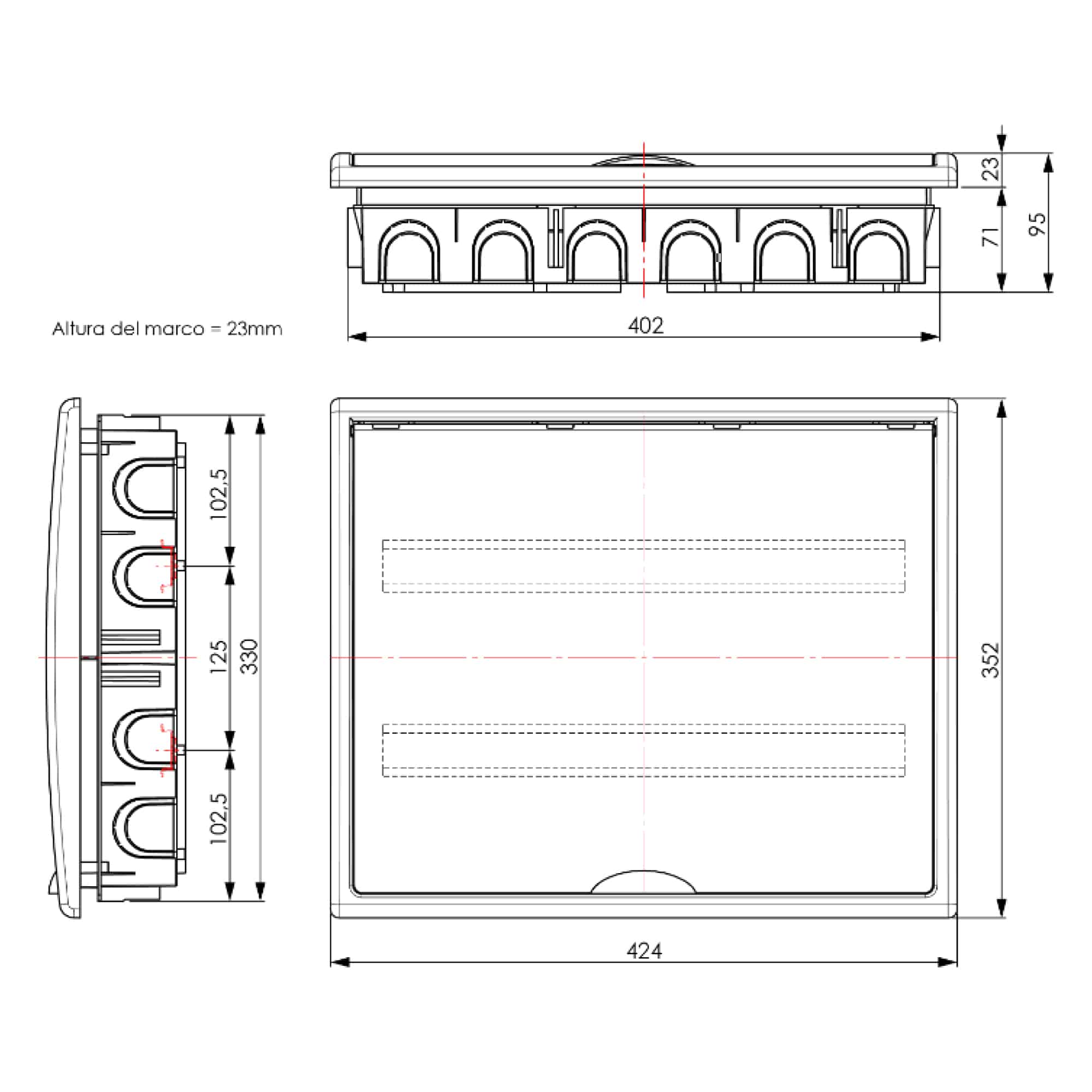 TABLERO ADOSADO TERMOPLÁSTICO, 42P, PUERTA BLANCA, HORI, 362x542x115mm