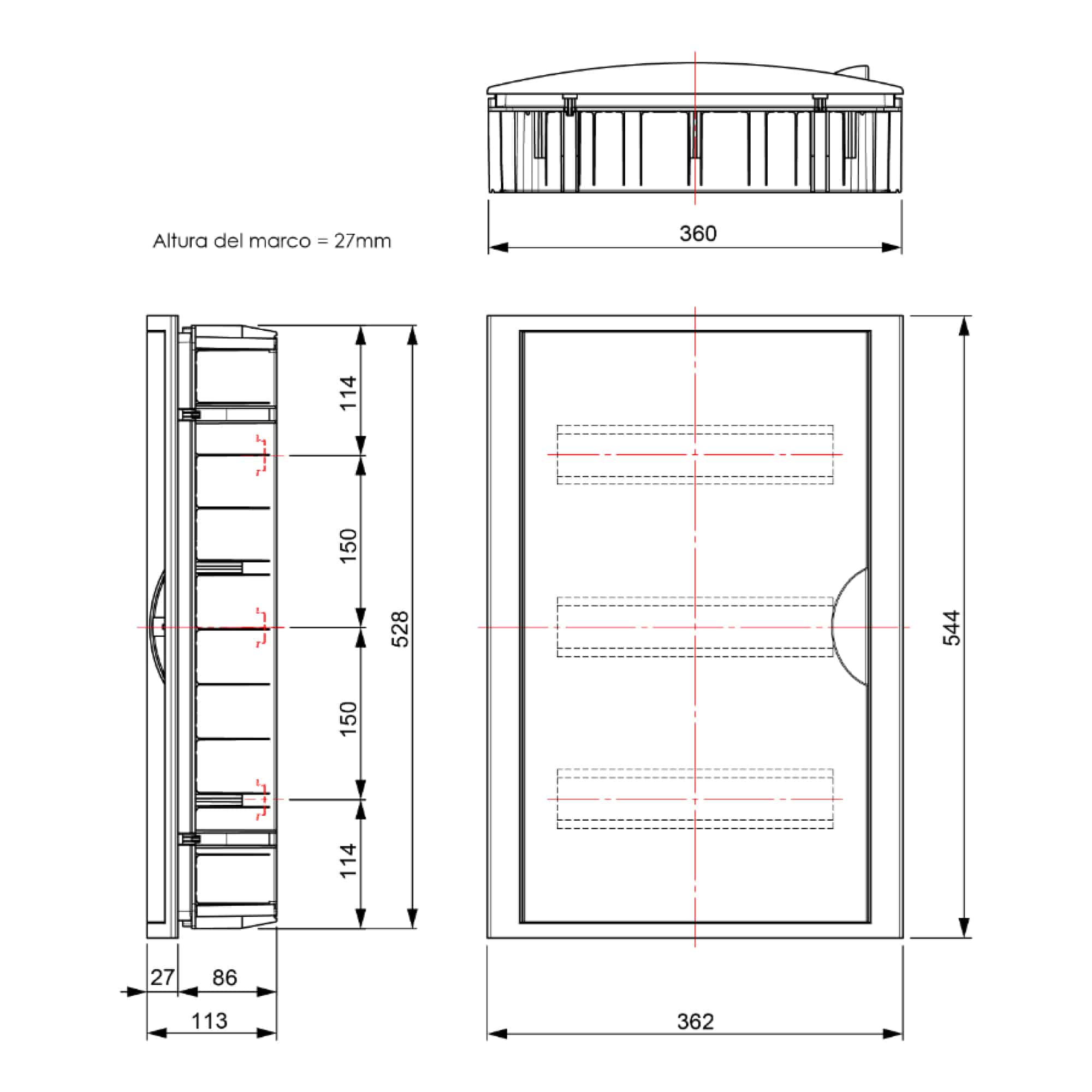 TABLERO ADOSADO TERMOPLÁSTICO, 42P, PUERTA BLANCA, HORI, 362x542x115mm