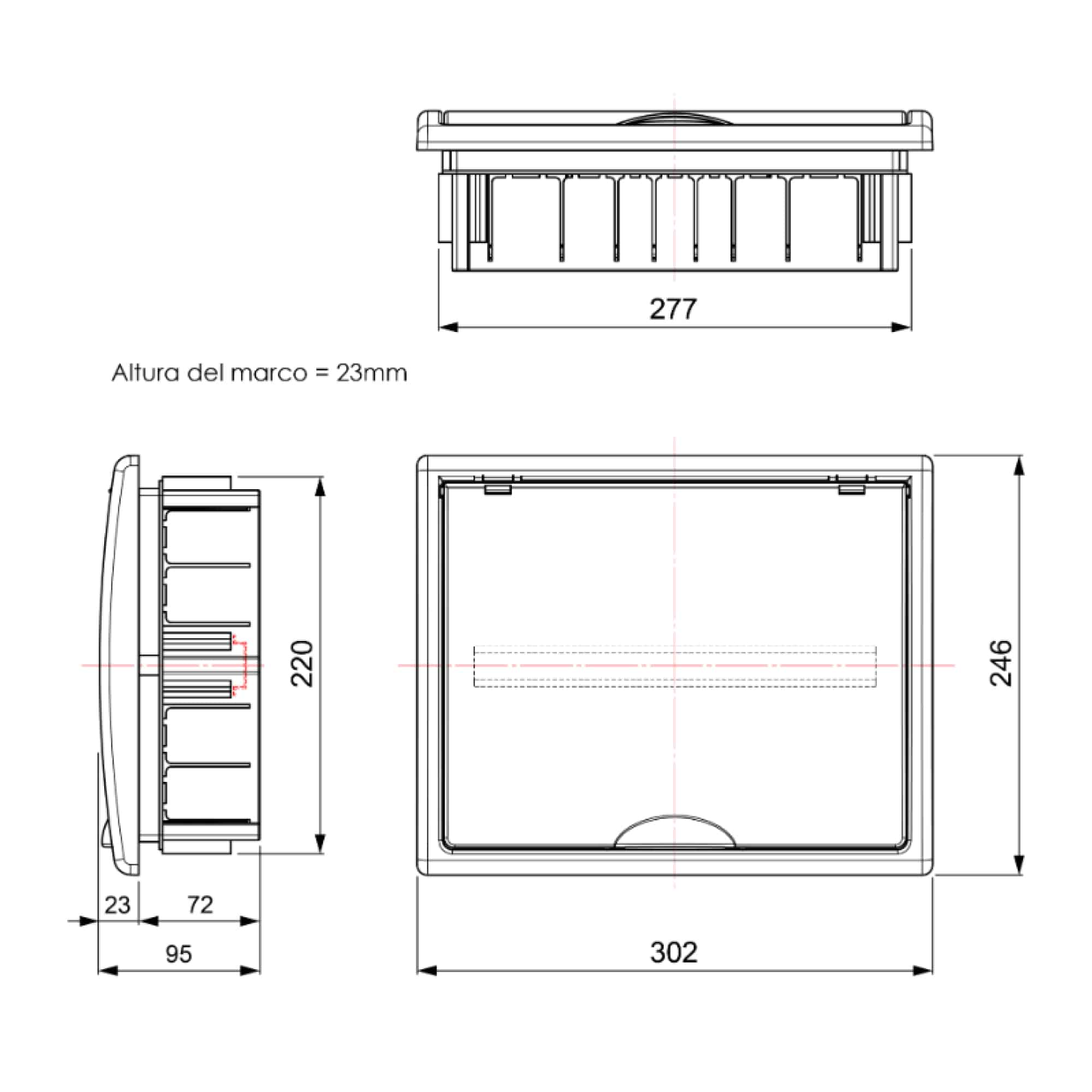 TABLERO ADOSADO TERMOPLÁSTICO, 42P, PUERTA BLANCA, HORI, 362x542x115mm