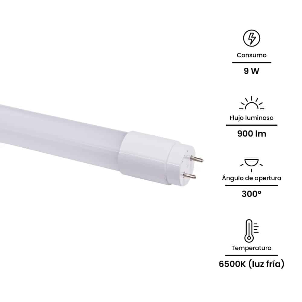 TUBO LED 9W, 900lm, T8 600MM, IP20, 6500K 165-265VAC (POLICARBONATO): Modelo: NAPLT