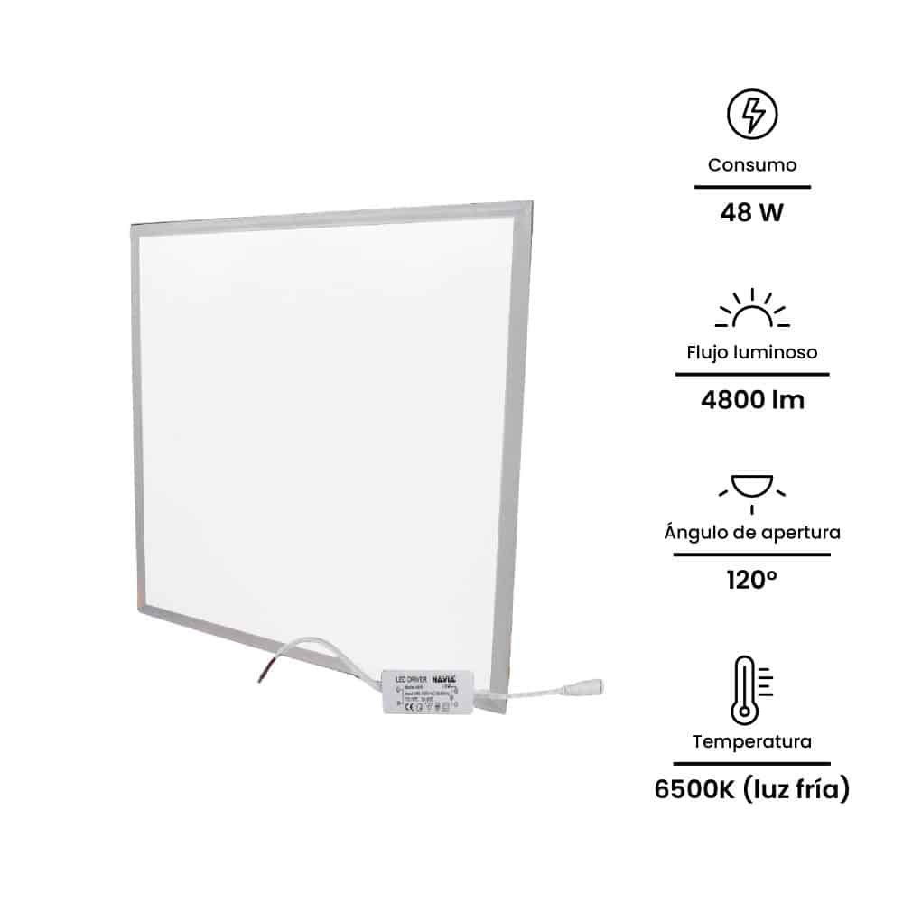 PANEL LED 48W IP20, 4800LM, 50,000HR, 6500K 185-265VAC,605X605MM P/EMPOTRAR; Modelo: NV