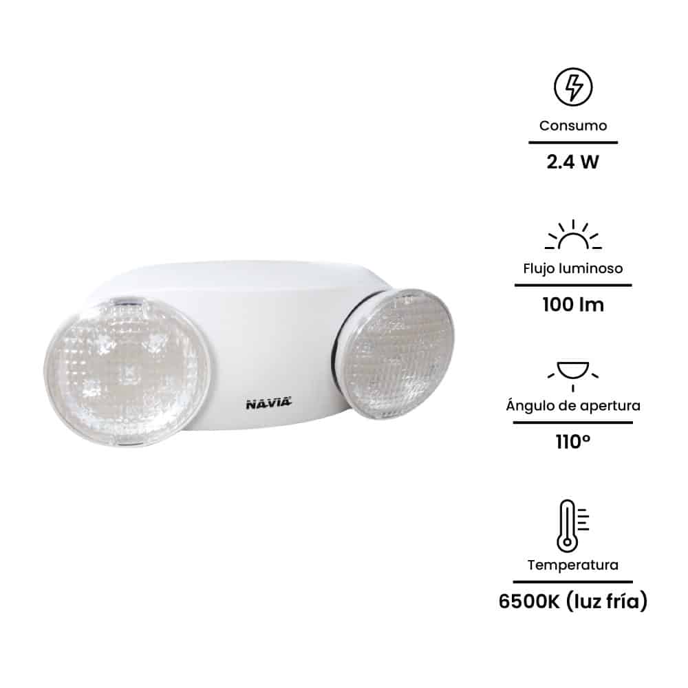LUMINARIA DE EMERG.  2.4W, 240lm, IP20 IK06 12 LEDs SMD, AUT. >90 MIN, C/BATERIA INTERNA,  100-277VAC (CON UL); Modelo: NV