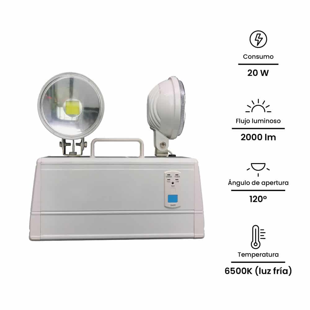 LUMINARIA DE EMERG. IND. 20W, 2000lm, IP20 IK07 2 LEDs COB, AUT. >8 HR, C/BATERIA INTERNA, 220-240VAC; Modelo: NV