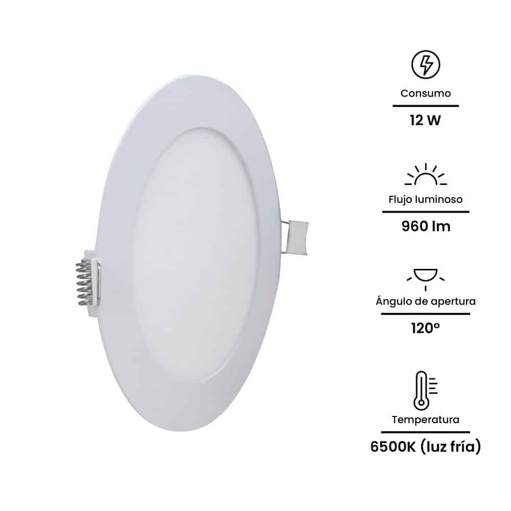 DOWNLIGHT LED CIRCULAR EMPOTRADO 12W, 960lm, IP20, 6500K 220-240VAC; Modelo: NV