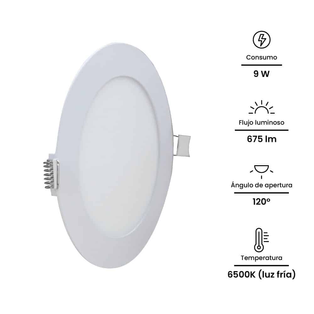 DOWNLIGHT LED CIRCULAR EMPOTRADO 9W, 675lm, IP20, 6500K 220-240VAC; Modelo: NV