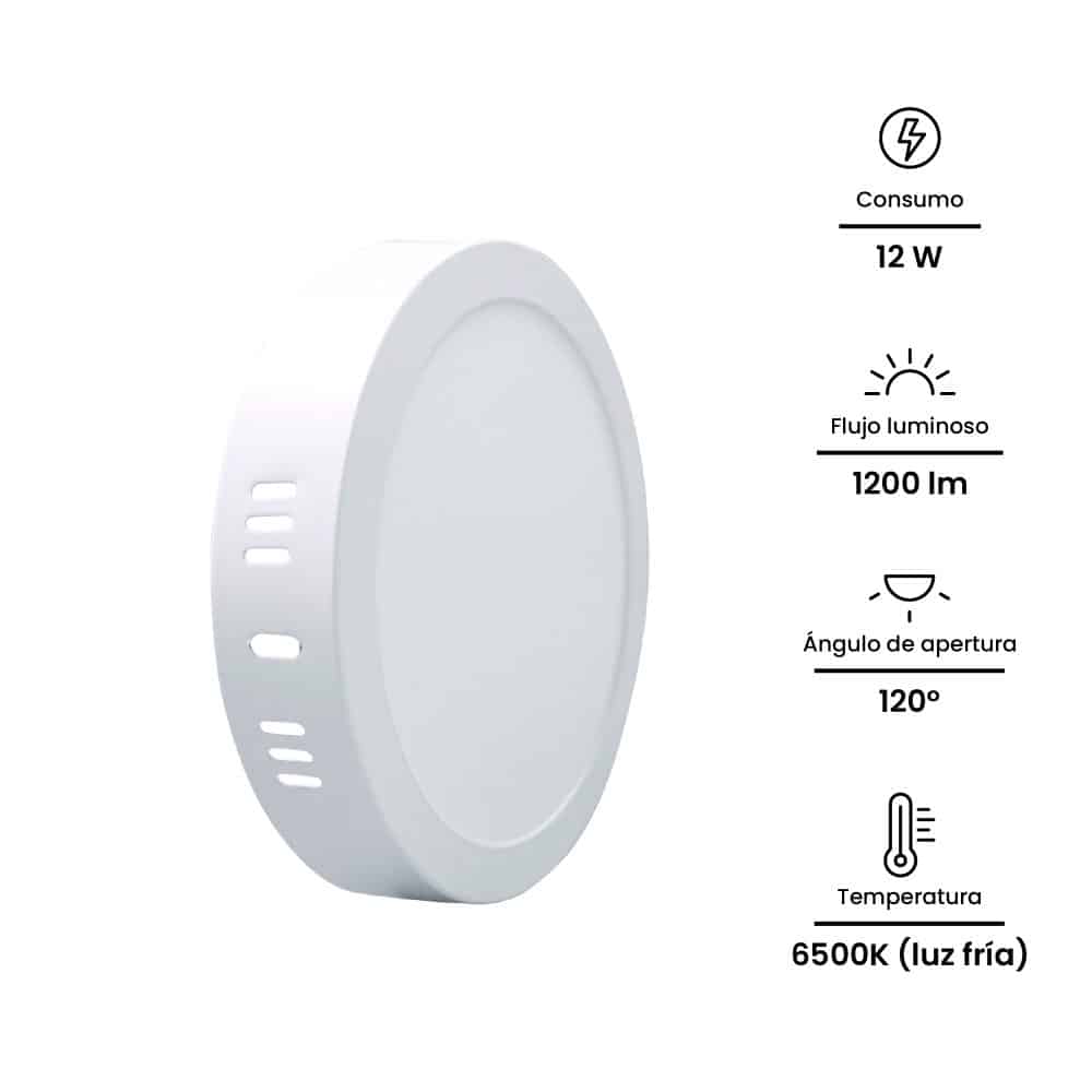 DOWNLIGHT LED CIRCULAR ADOSADO 12W, 1200lm, IP20, 6500K 85-265VAC; Modelo: NV