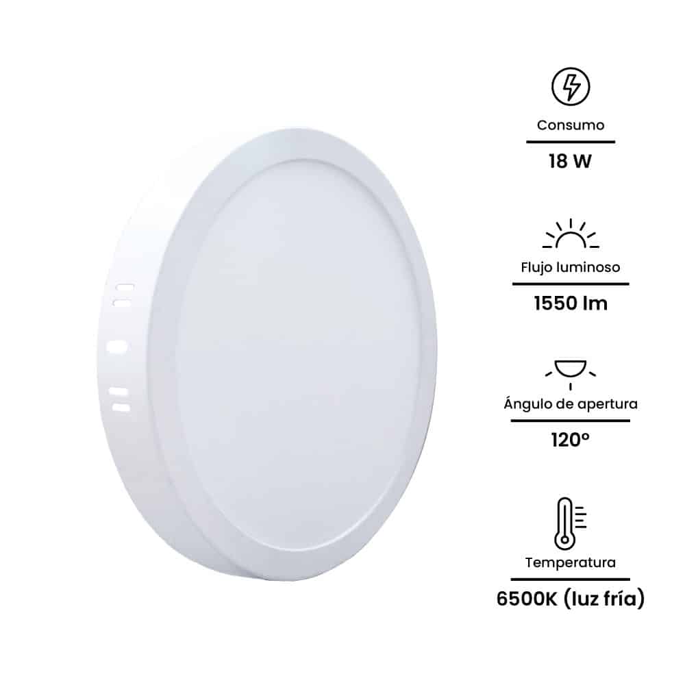 DOWNLIGHT LED CIRCULAR ADOSADO 18W, 1550lm, IP20, 6500K 220-240VAC; Modelo: NV