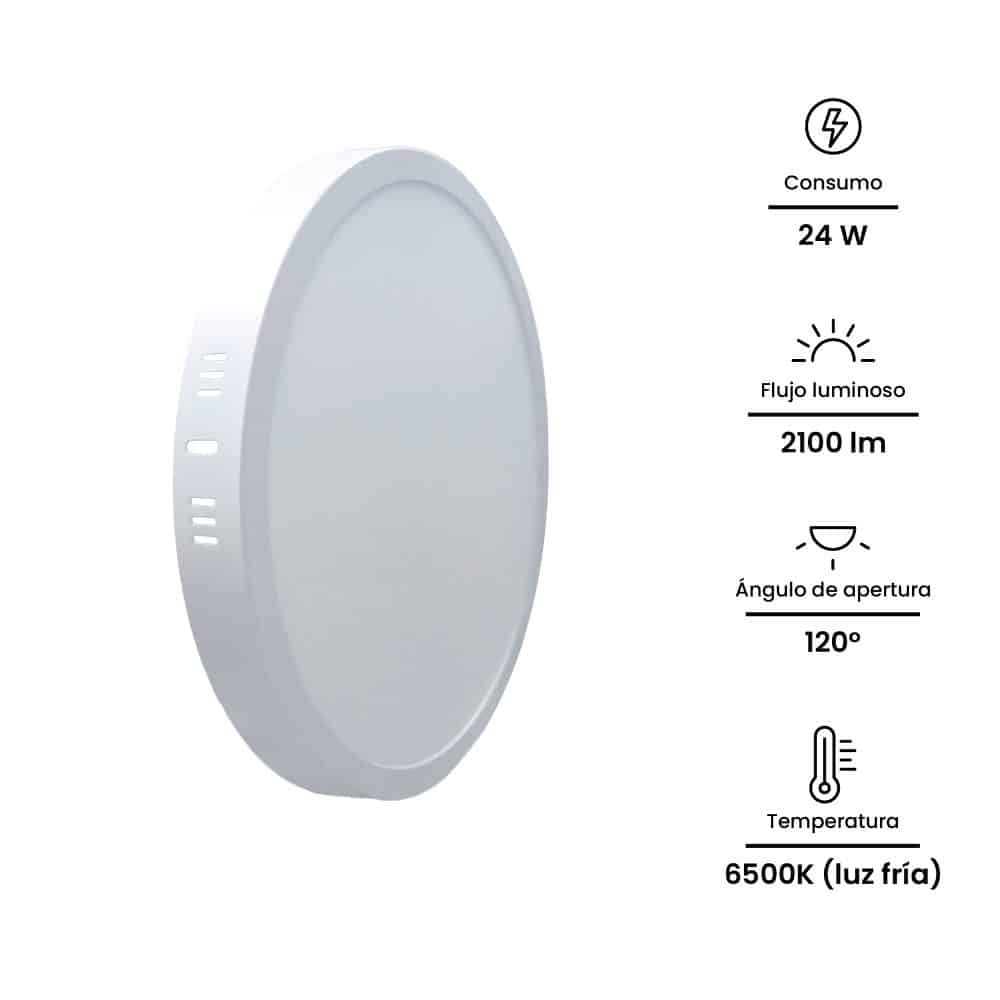 DOWNLIGHT LED CIRCULAR ADOSADO 24W, 2100lm, IP20, 6500K 220-240VAC; Modelo: NV