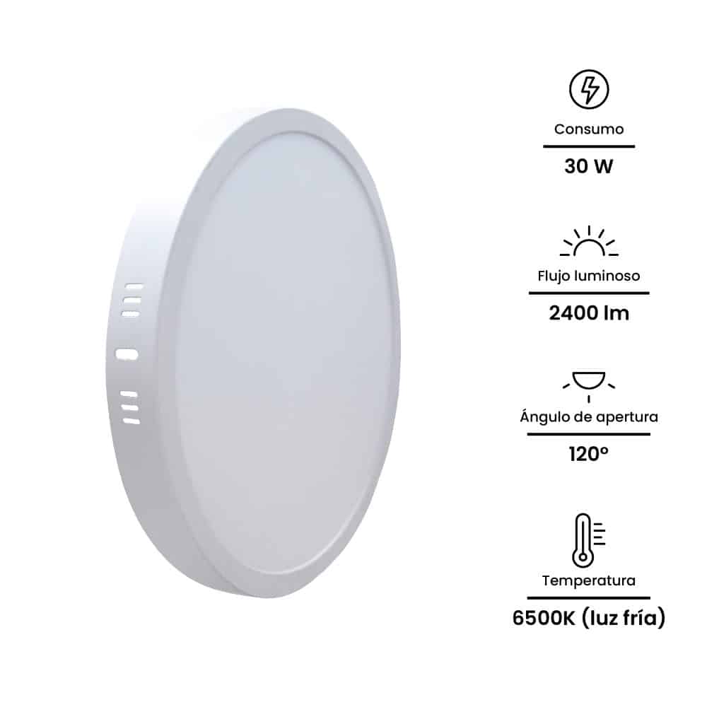 DOWNLIGHT LED CIRCULAR ADOSADO 30W, 2400lm, IP20, 6500K 220-240VAC; Modelo: NV