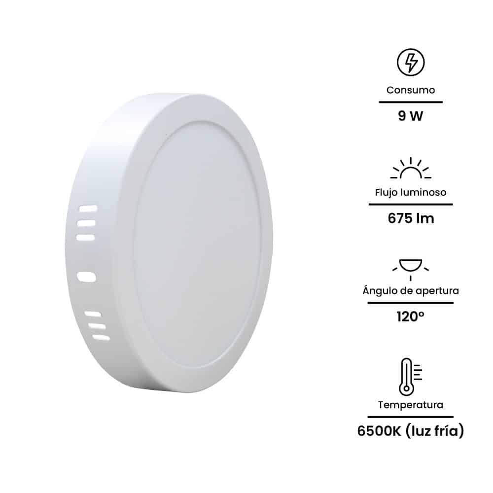 DOWNLIGHT LED CIRCULAR ADOSADO 9W, 675lm, IP20, 6500K 220-240VAC; Modelo: NV