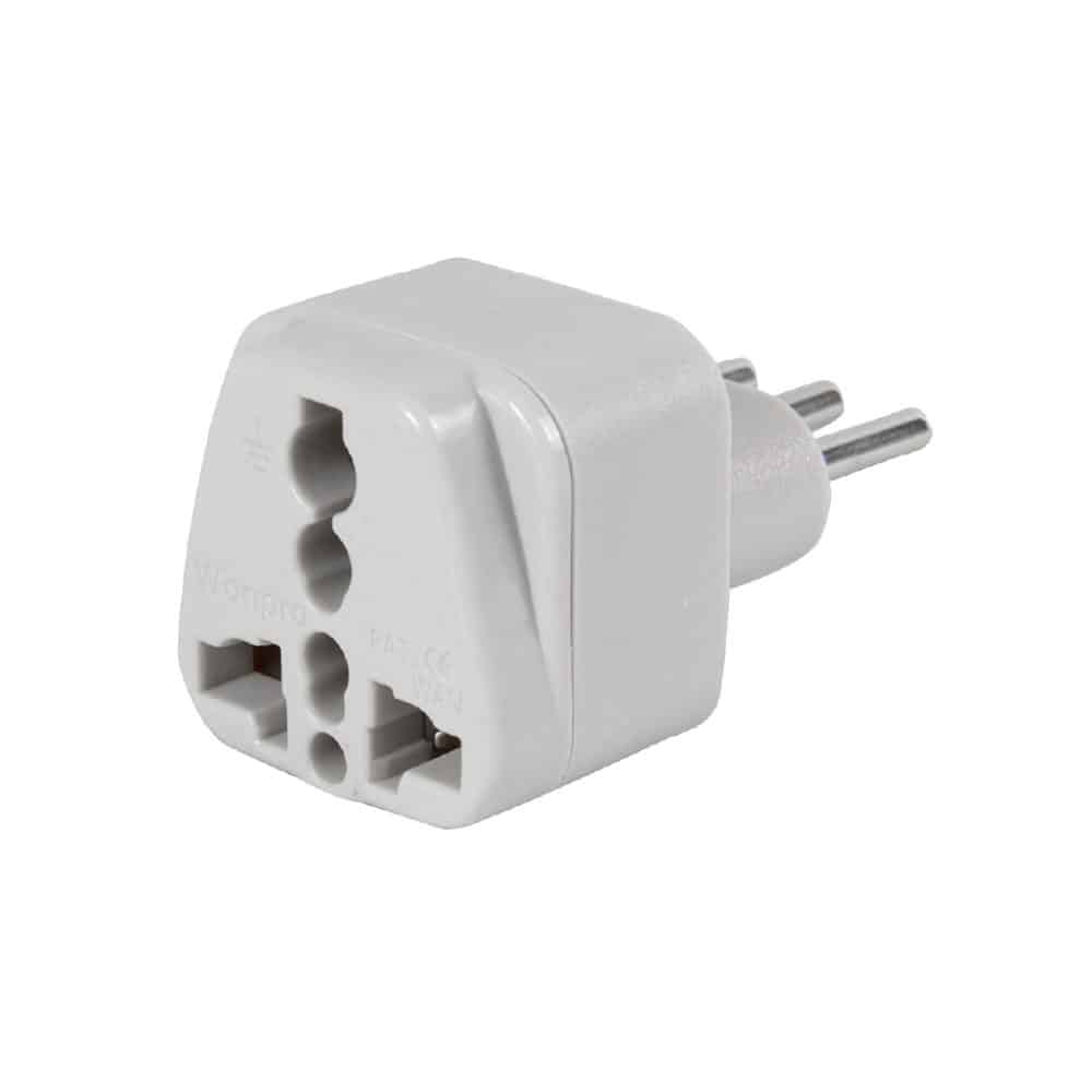 ADAPTADOR UNIVERSAL 10A 250V TRES EN LINEA COLOR GRIS
