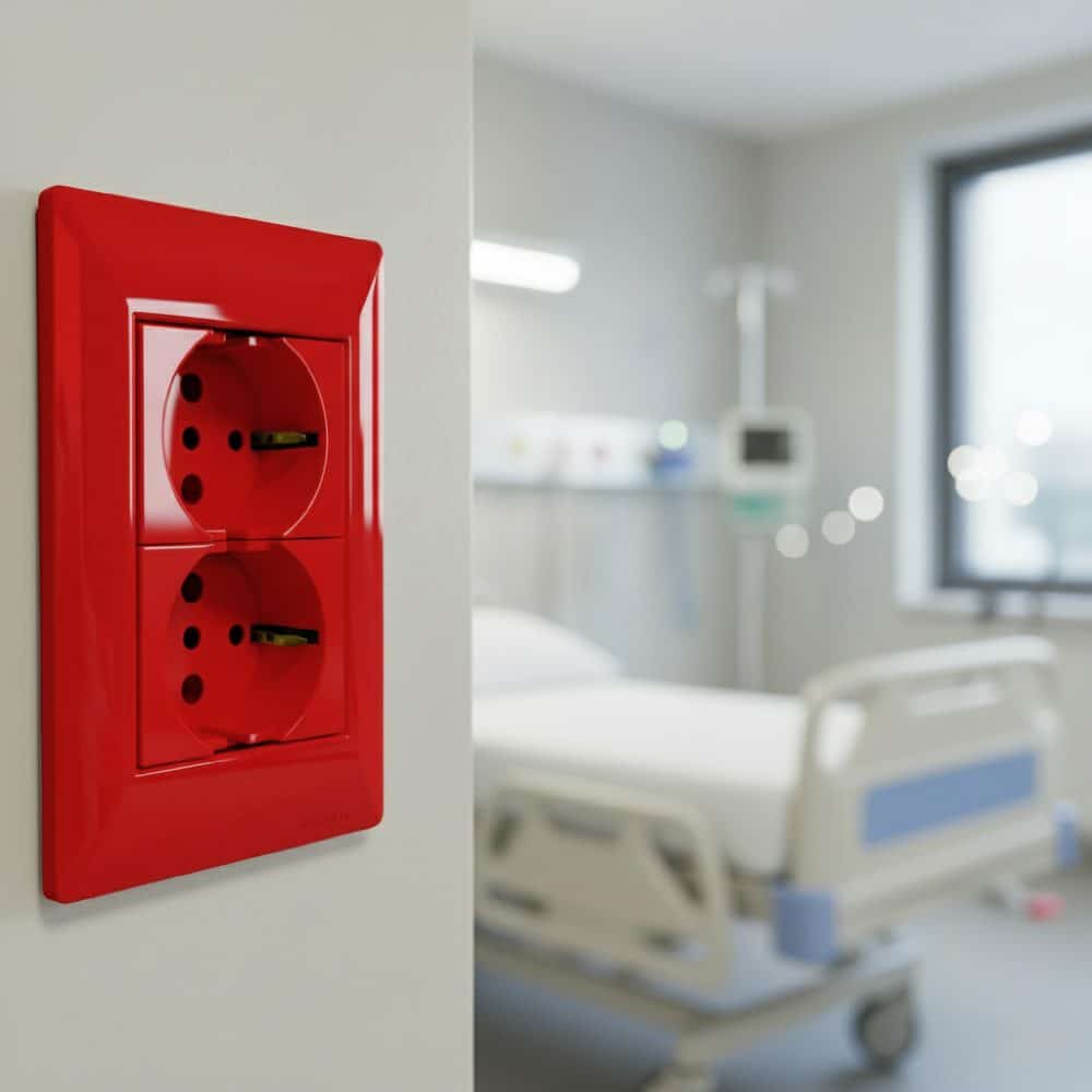 TOMA SCHUKO L/T 10/16A 250V ROJO POLARIZADO CON PROTECCION (2 MÓDULOS)