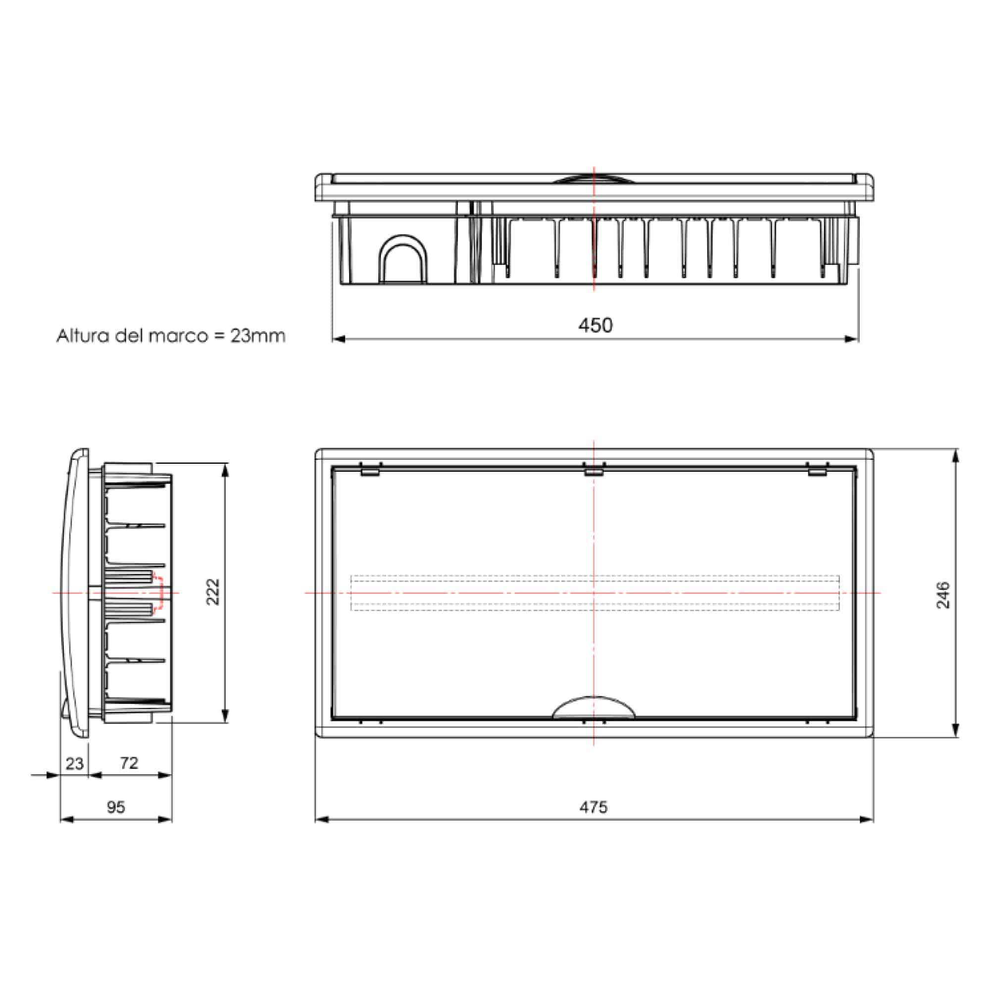 TABLERO ADOSADO TERMOPLÁSTICO, 42P, PUERTA BLANCA, HORI, 362x542x115mm