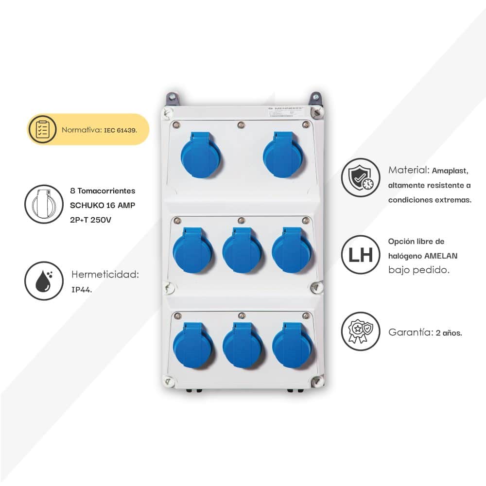 CAJA COMBINADA AMAXX IP44 8 TOMAS SCHUKO 16A 2P+T 250V
