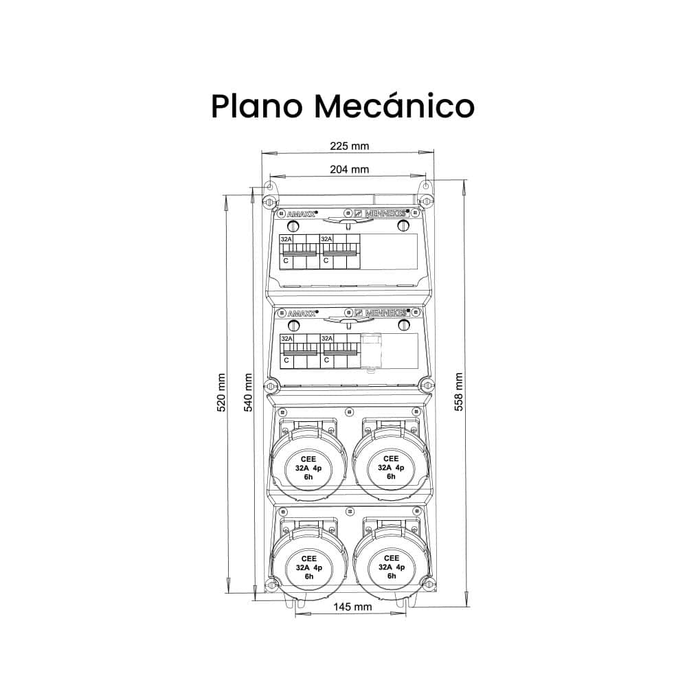 CAJA COMBINADA AMAXX IP67 4 TOMAS 32A 3P+T 415V 6H C/4 INTERRUPT.TERMO 3x32A