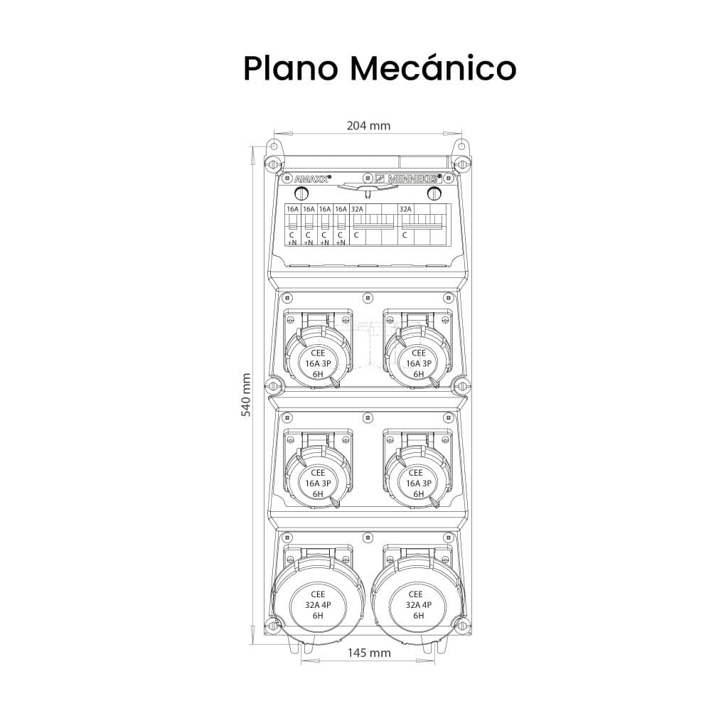 CAJA COMBINADA AMAXX IP67 2 TOMAS 3P+T 32A IP67 + 2 INTERRUPT.TERMO 3X32A + 4 TOMAS 2P+T 16A 230V IP67 + 4 INTERRUPT. TERMO 2X16A