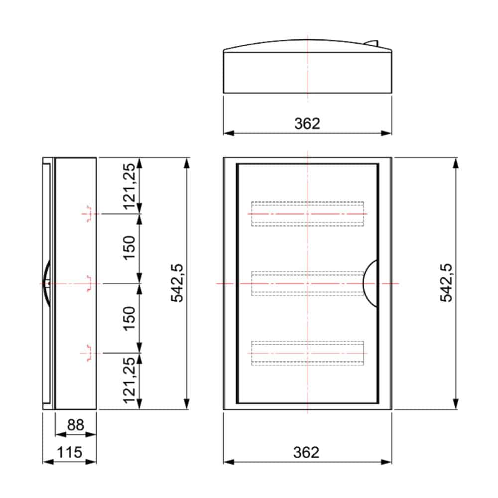 TABLERO ADOSADO TERMOPLÁSTICO, 42P, PUERTA FUMÉ HORIZONTAL, 362x542x115mm
