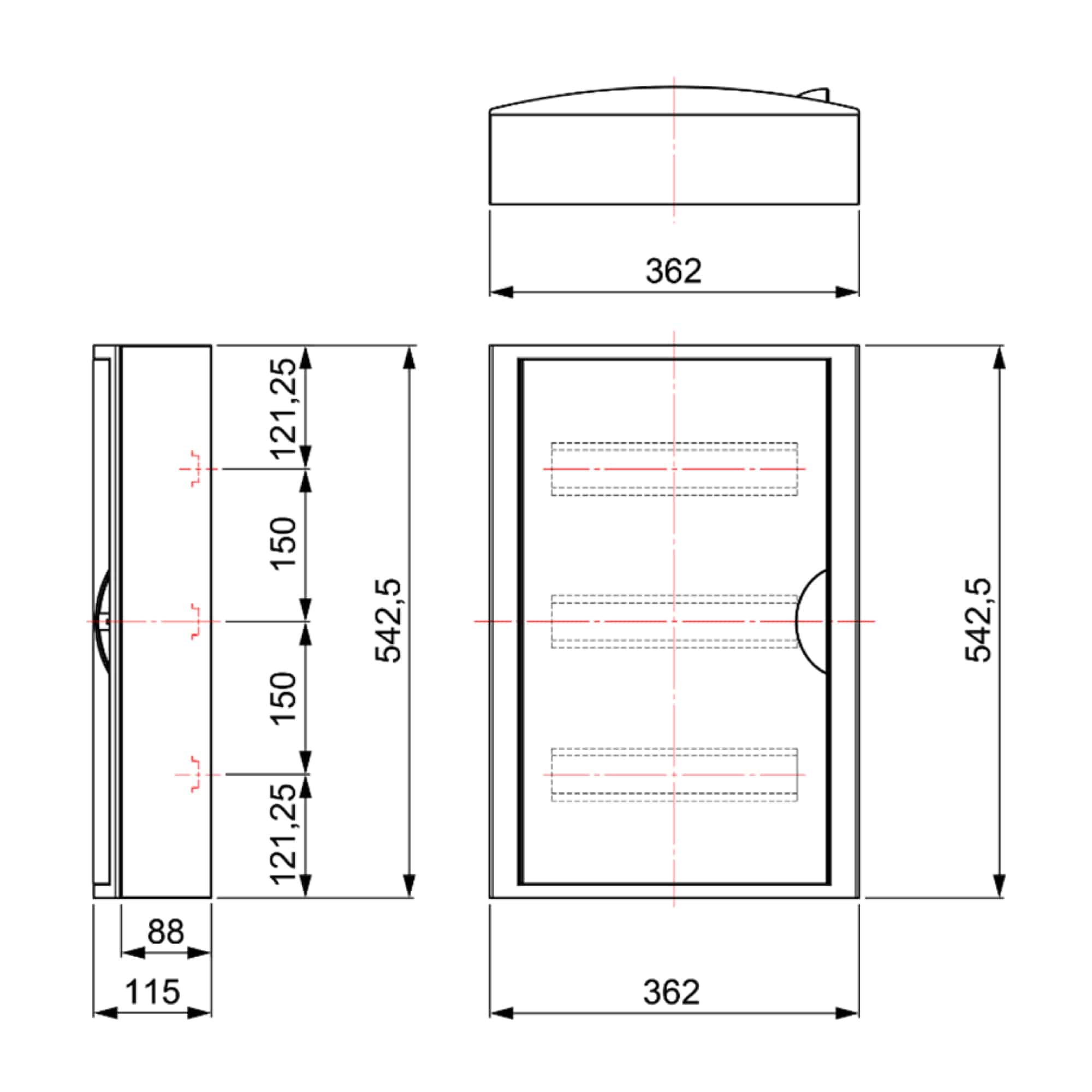 TABLERO ADOSADO TERMOPLÁSTICO, 8P, PUERTA BLANCA, HORI, 247x249x104mm