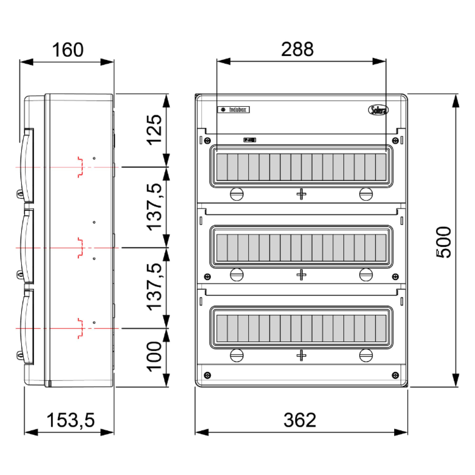 TABLERO ADOSADO TERMOPLÁSTICO 11P IK08 IP65, C/BORNE, 270x250x160mm (no pretroquelado)