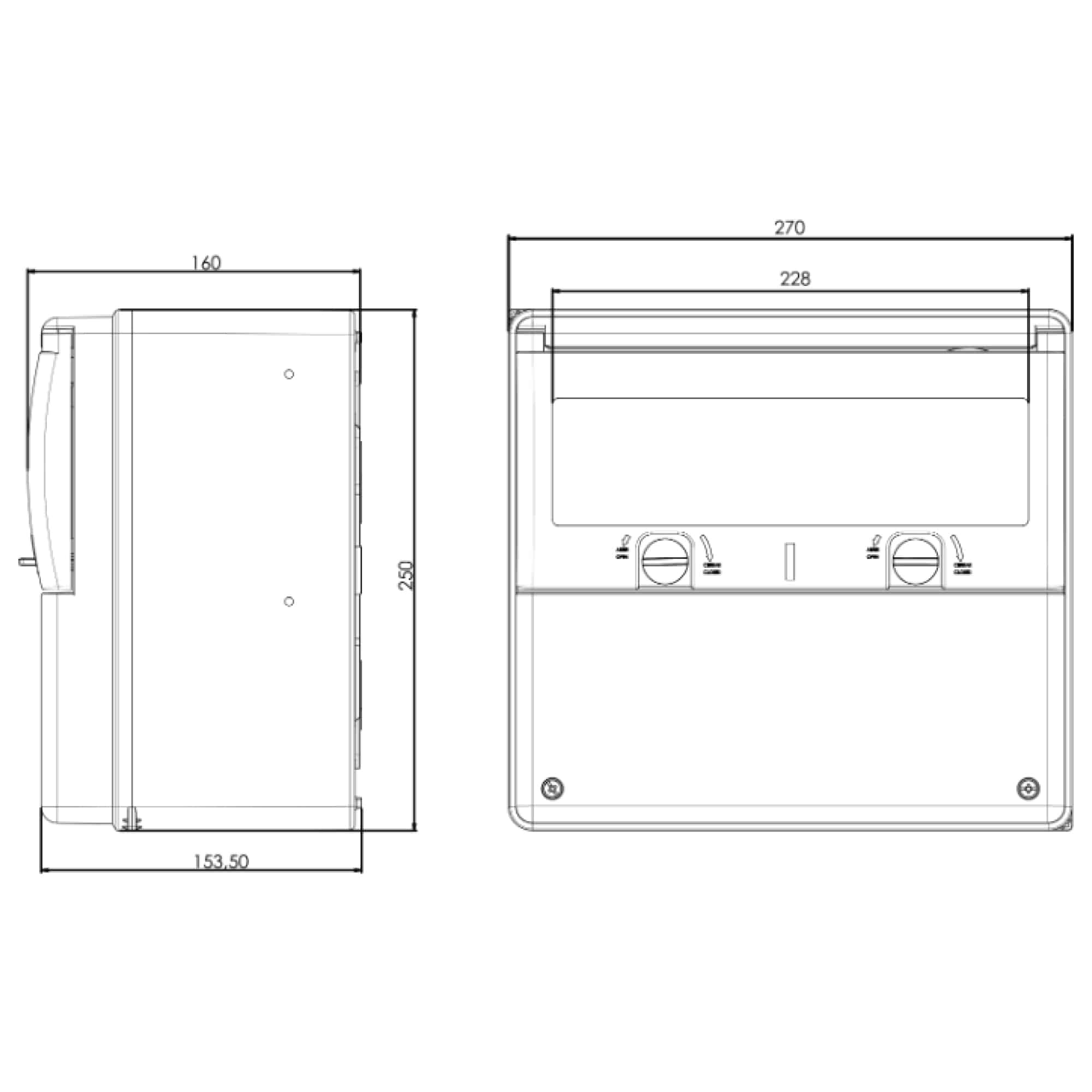 TABLERO ADOSADO TERMOPLÁSTICO 11P IK08 IP65, C/BORNE, 270x250x160mm (no pretroquelado)