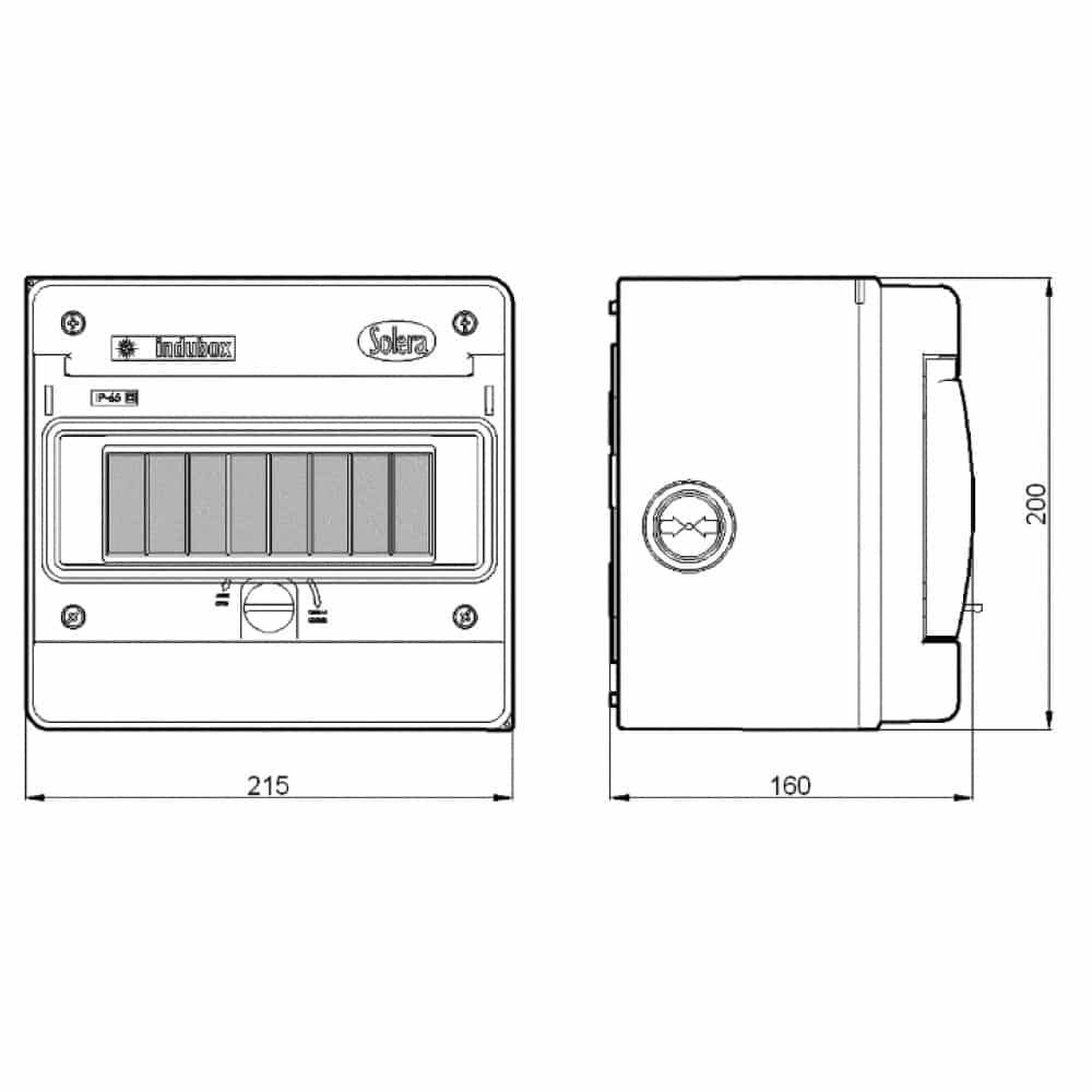 TABLERO ADOSADO TERMOPLÁSTICO, 8P IK08 IP65, S/BORNE, 200x215x160mm (no pretoquelado)