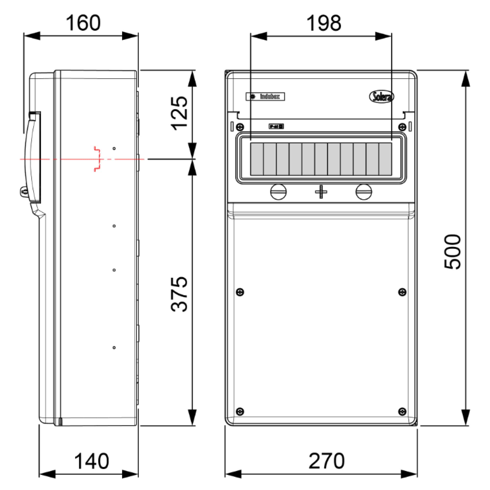 TABLERO ADOSADO TERMOPLÁSTICO 11P IK08 IP65, C/BORNE, 270x250x160mm (no pretroquelado)