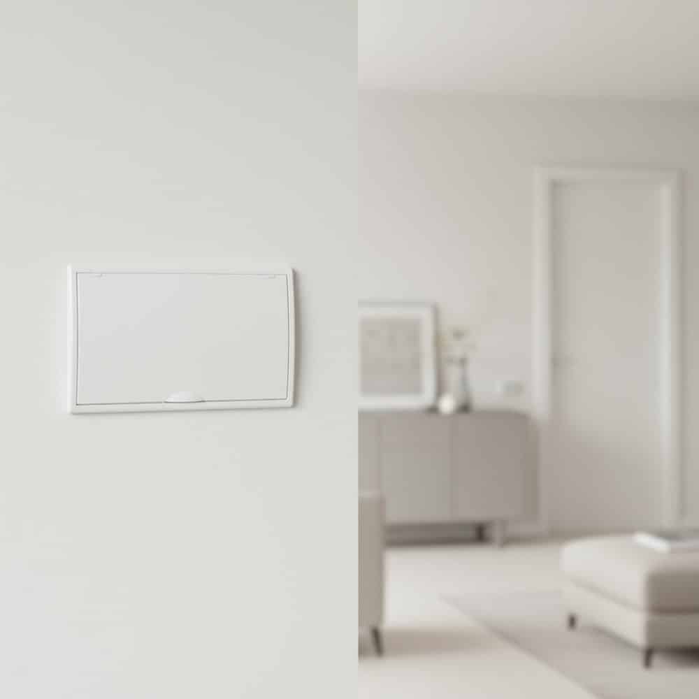 TABLERO EMPOTRADO TERMOPLÁSTICO, 18P, PUERTA BLANCA VERTICAL, 386x225x72mm (BORNE 106R)