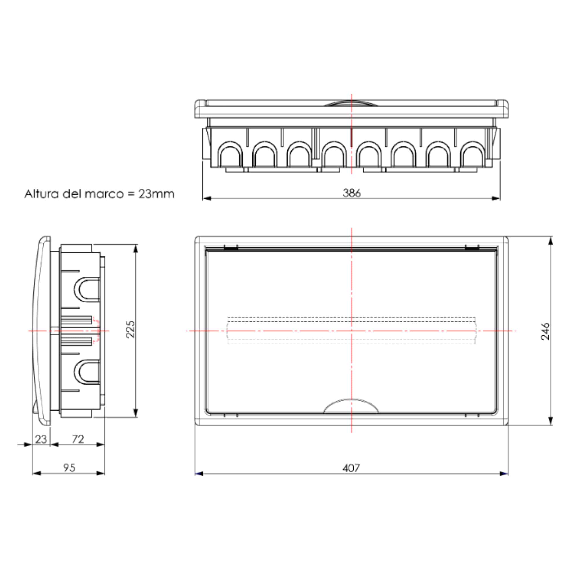 TABLERO ADOSADO TERMOPLÁSTICO, 42P, PUERTA BLANCA, HORI, 362x542x115mm