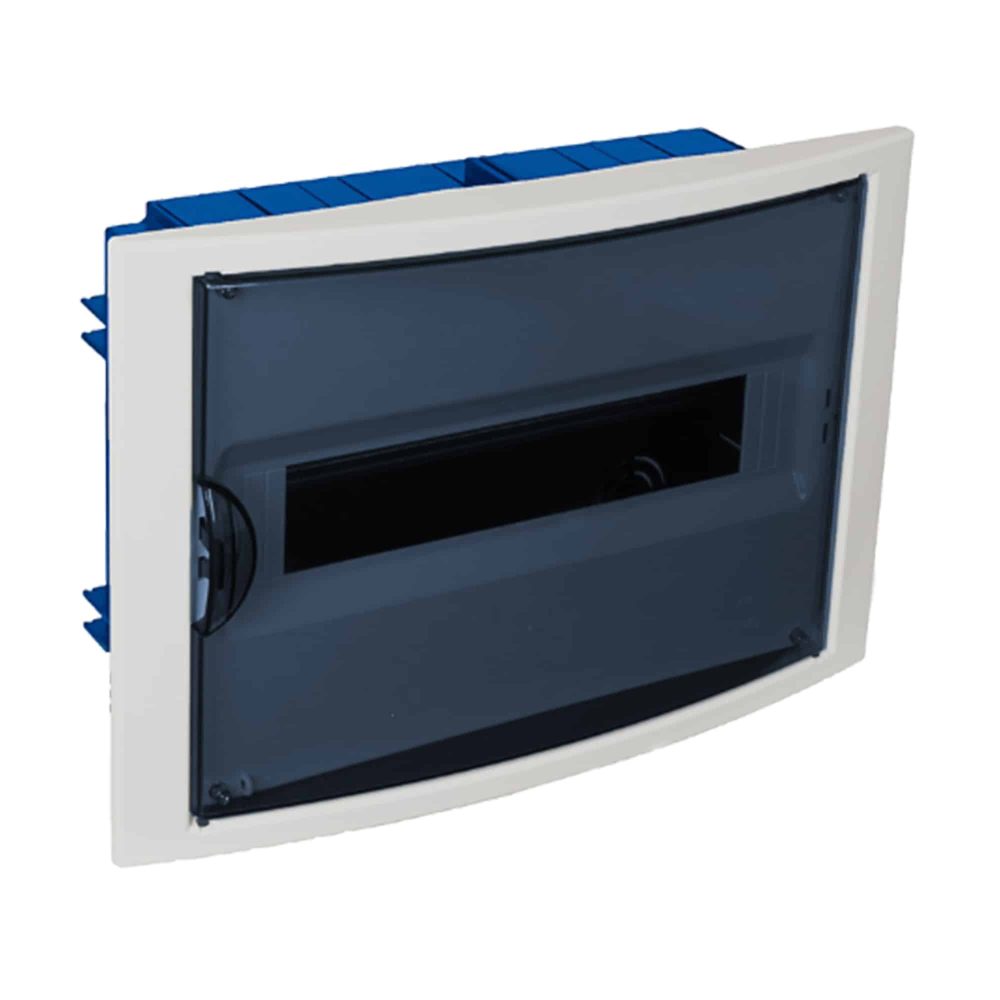 TABLERO RIEL DIN EMPOTRA. LIBRE HALOG. 14 POLOS PUERTA FUMÉ A/H IP40 IK07, P/DRYWALL, C/BORN, TERMOSELLADO