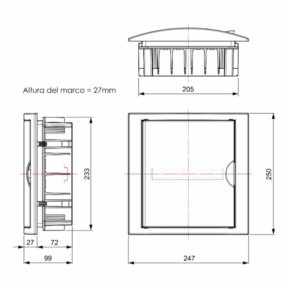 TABLERO RIEL DIN EMPOTRA. LIBRE HALOG. 8 POLOS PUERTA FUMÉ A/H IP40 IK07 , P/DRYWALL,  TERMOSELLADO