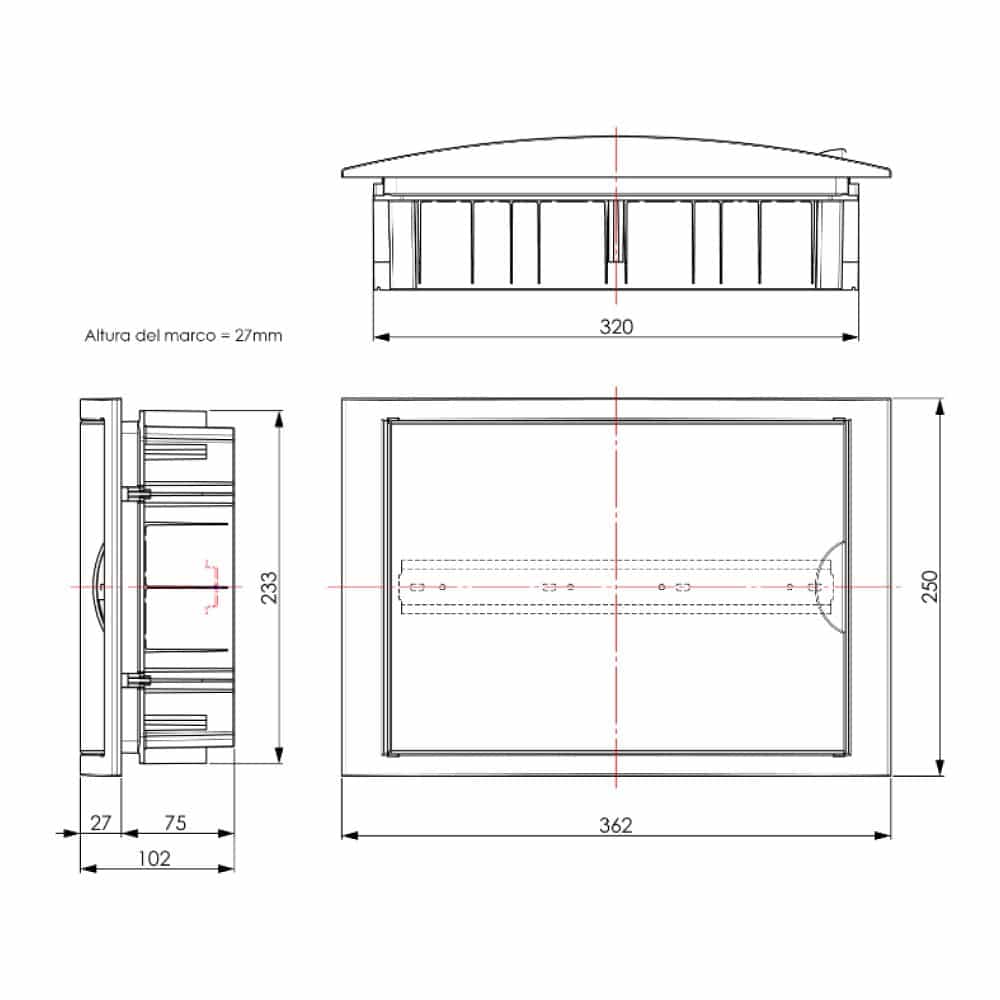 TABLERO RIEL DIN EMPOTRA. LIBRE HALOG. 14 POLOS PUERTA FUMÉ A/H IP40 IK07, P/DRYWALL, C/BORN, TERMOSELLADO