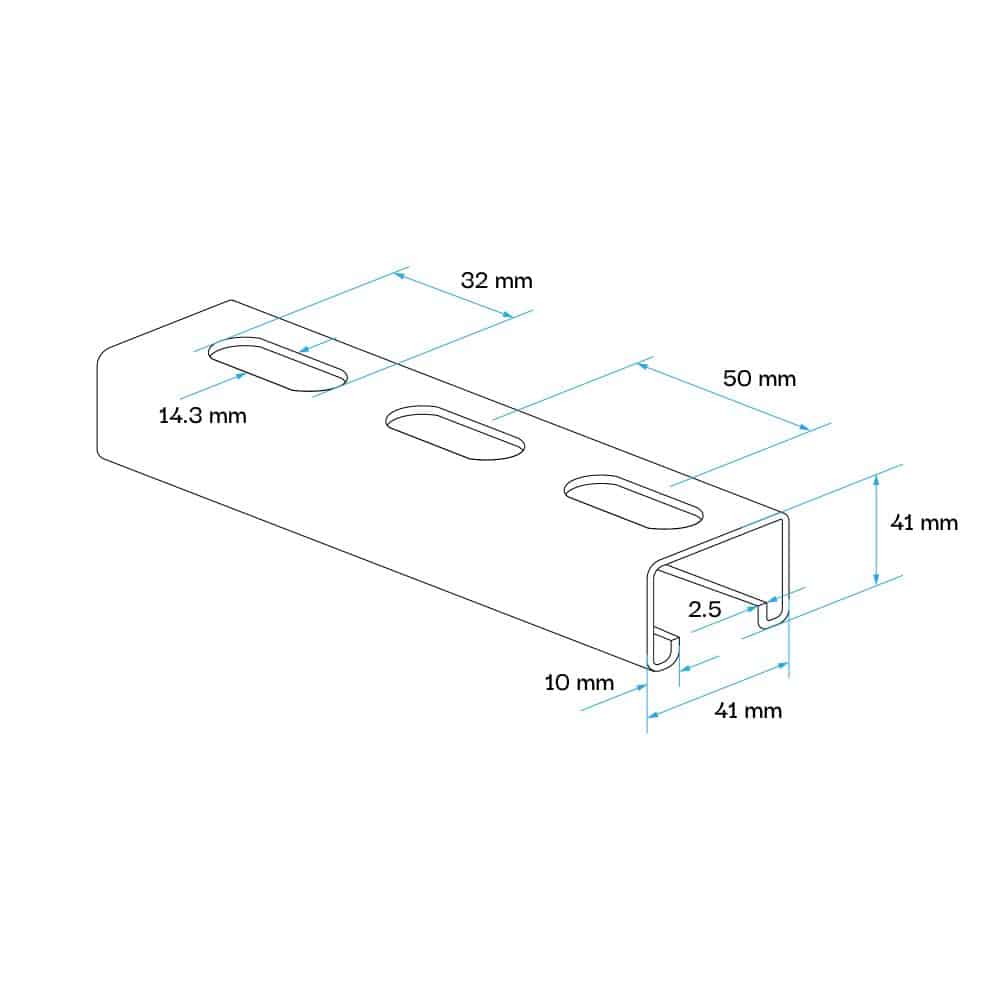 RIEL STRUT 41MMX41MM RANURADO 3MTS ACERO GALVANIZADO EN CALIENTE, FORM "A", EE: 2.5MM; Modelo: PARA