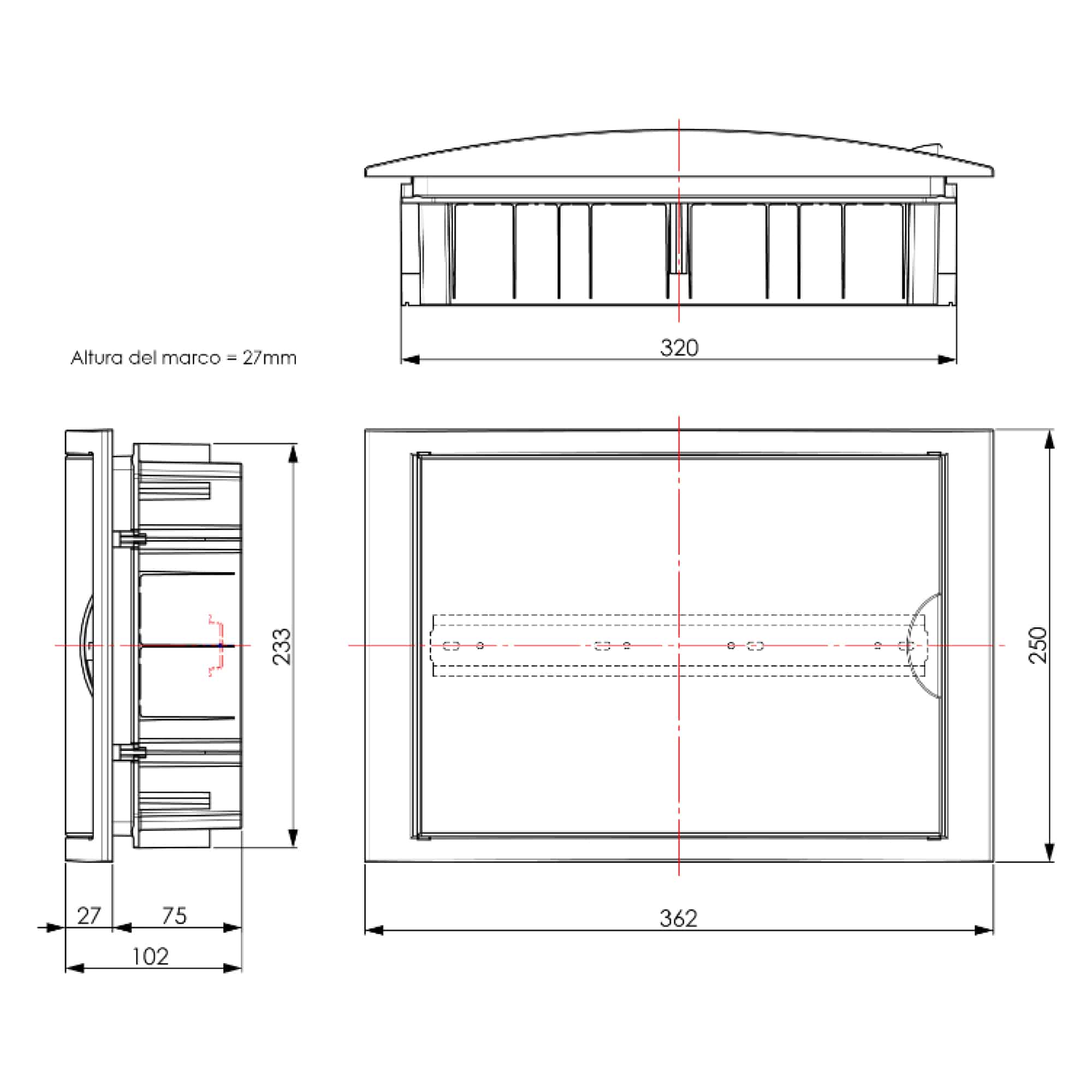 TABLERO ADOSADO TERMOPLÁSTICO, 42P, PUERTA BLANCA, HORI, 362x542x115mm