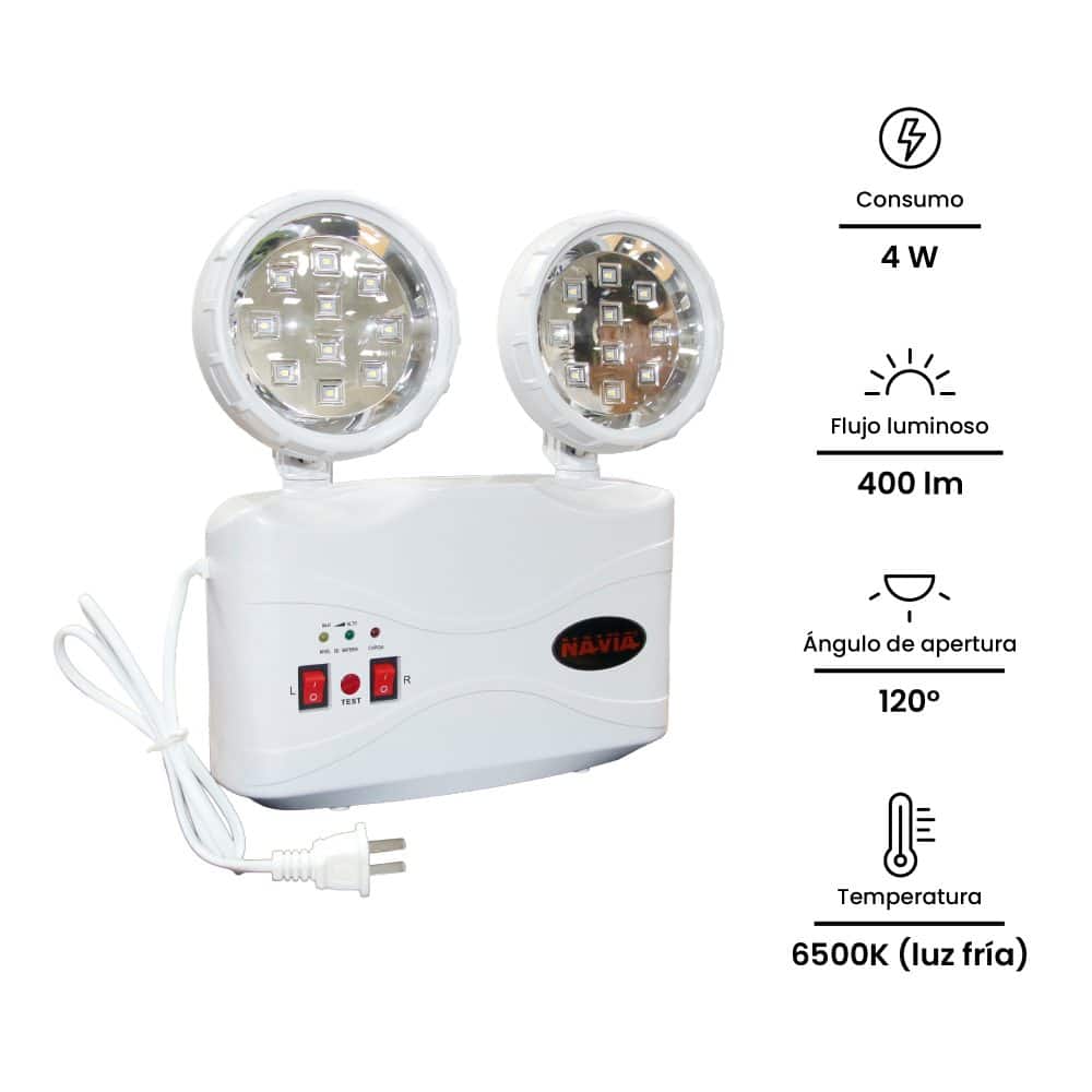 LUMINARIA DE EMERGENCIA Slim 4W, 400lm, 6500K,IP20 IK06 32LEDS, AUTO. 8HR C/BAT.INTERNA, 100-240VAC, C/ENCHUFE